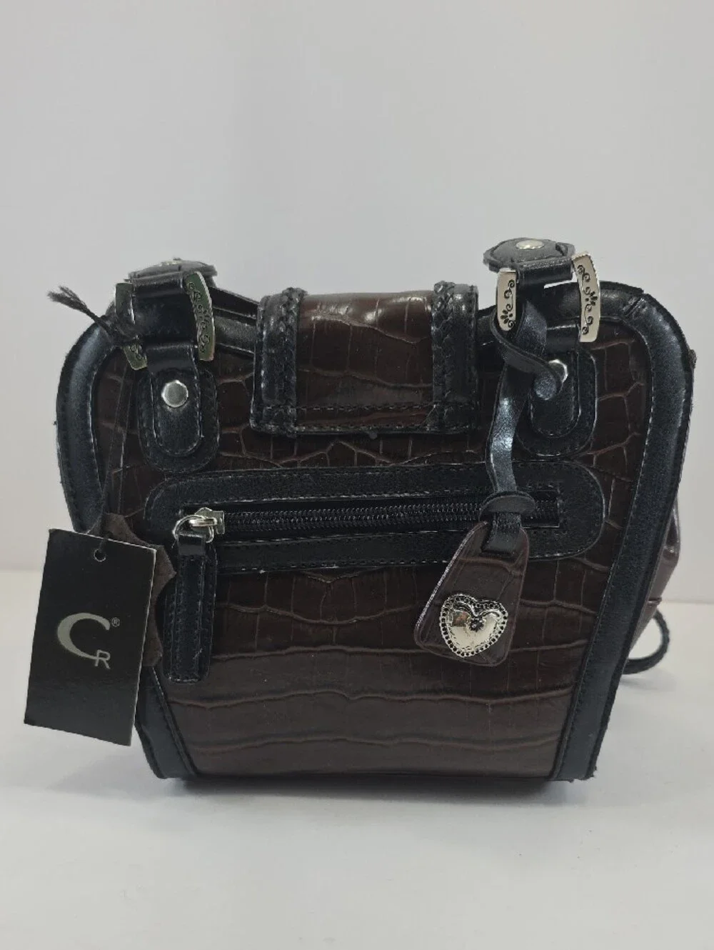 CR Western Croc Embossed Brown Black Shoulder Bag Y2K Purse
